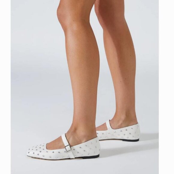 Tony Bianco White Sparkle Rhinestone Square-Toe Buffy Flats, Size 8.5 - Picture 1 of 16